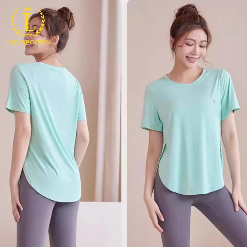 大码运动上衣夏宽松跑步健身短袖T恤高级感普拉提瑜伽服罩衫134