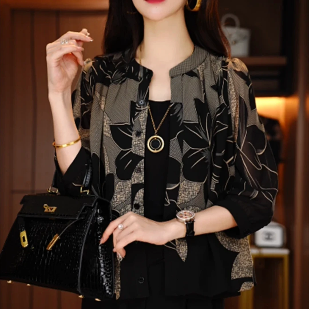 【春夏】2025新款洋气宽松显瘦优雅轻奢气质印花百搭小衫开衫
