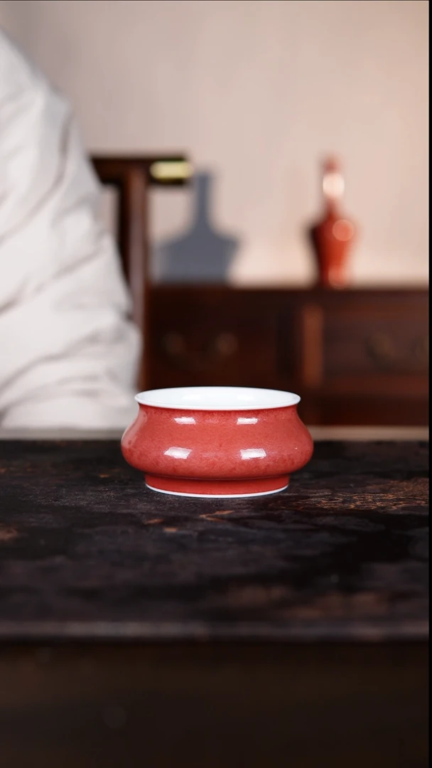 杯子白泥豇豆红纯手工陶瓷