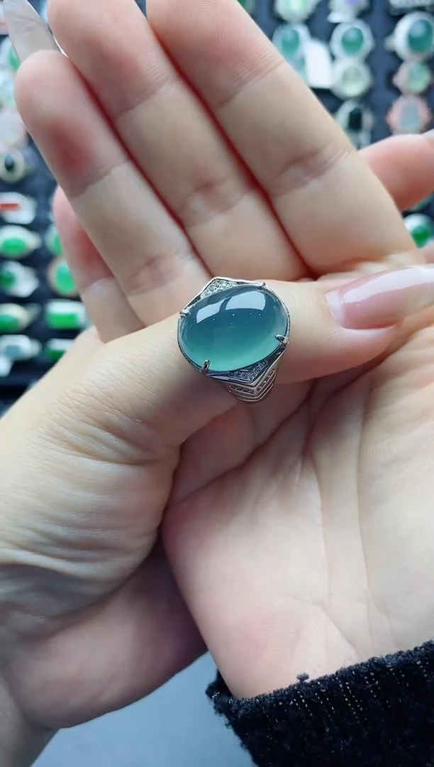 【闪购商品】翡翠戒指银S925镶嵌天然翡翠男戒