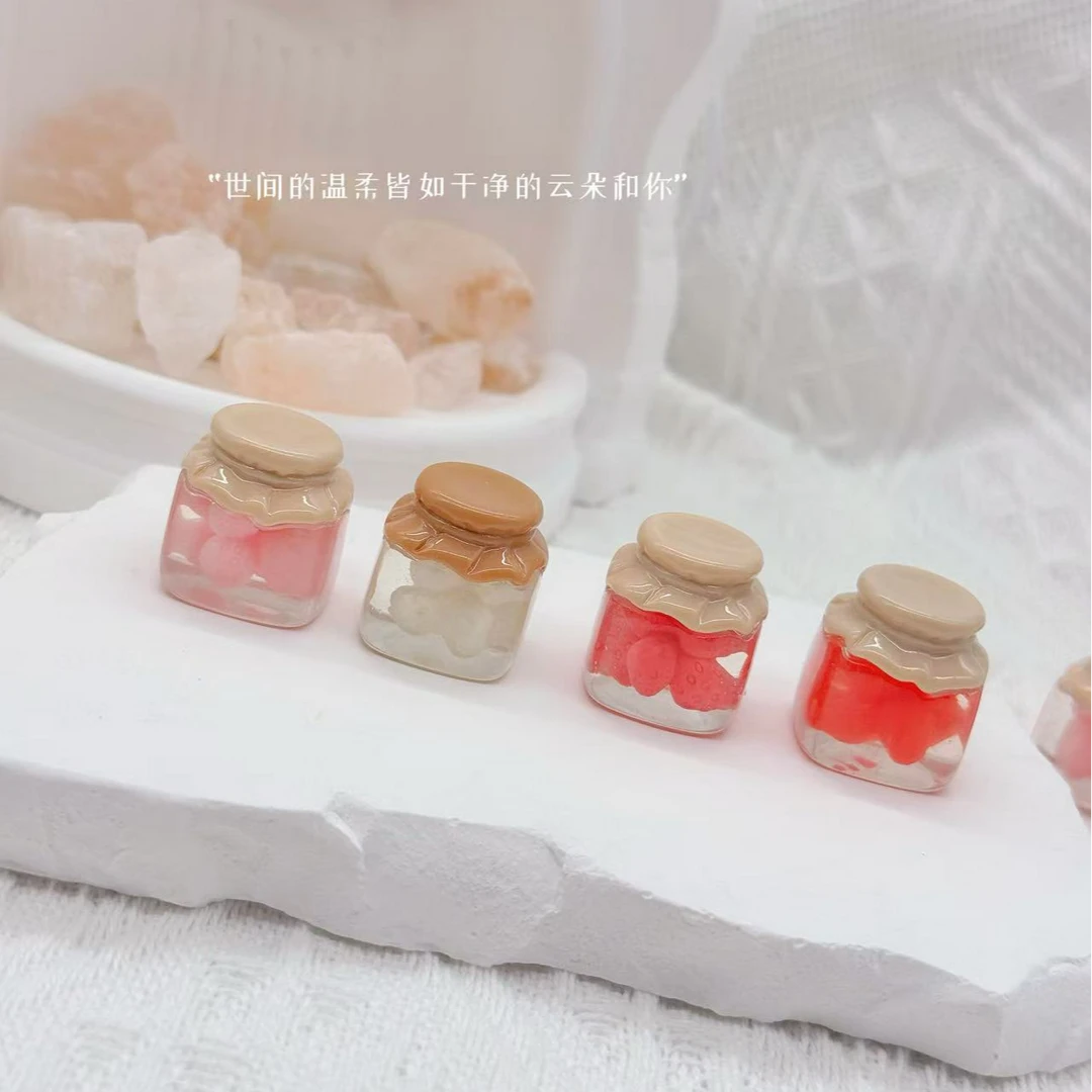小雨定制【四色草莓罐头】仿真食玩diy树脂配件玩具配件
