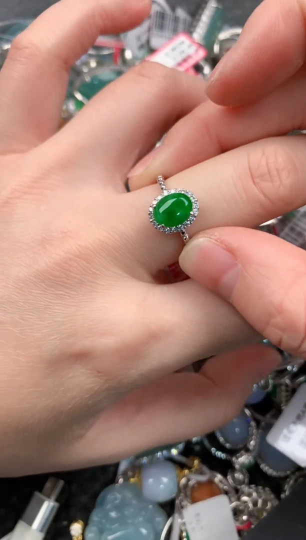 银S925镶嵌戒指翡翠999---5