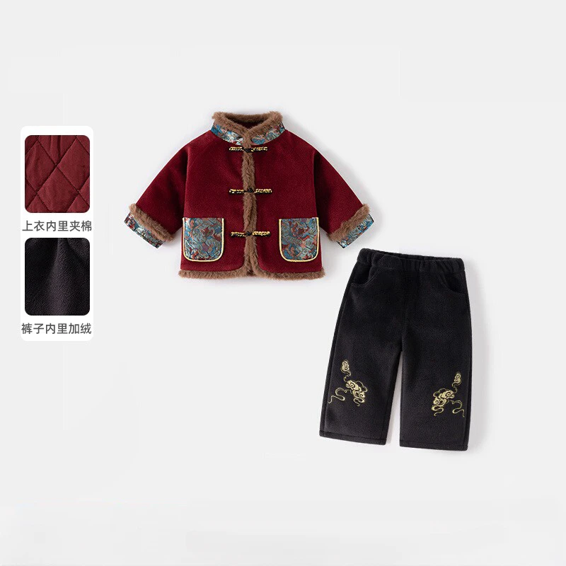 男童过年拜年服冬季新款套装宝宝周岁礼服儿童汉服新中式国风唐装