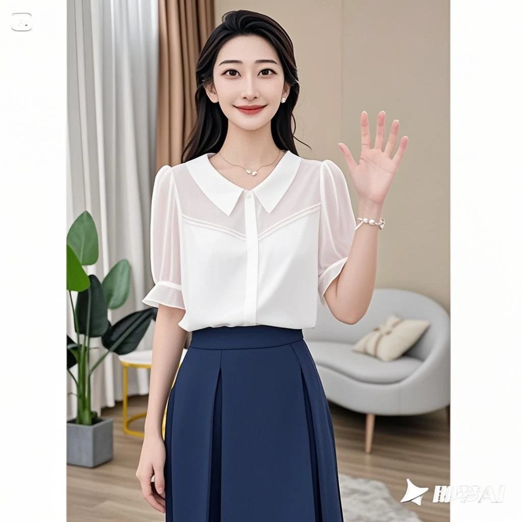 【曼贝】轻奢定制款气质风短袖衬衫女夏季高级感衬衣AI0608-2【甜甜】