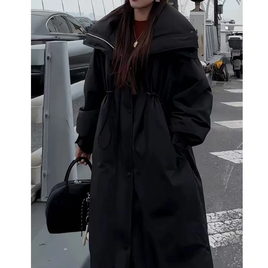 【张金】气质减龄显瘦女人味长款大版宽松抽绳羽绒服外套
