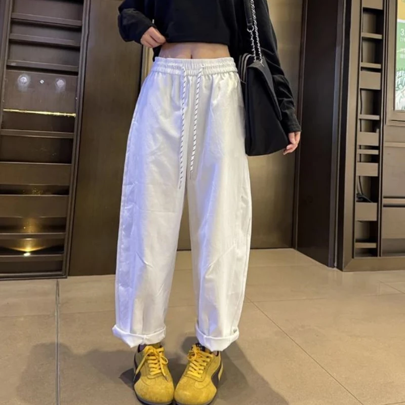 秋季新款百搭松紧腰直筒休闲裤女2025纯色简约洋气高腰显瘦阔腿裤