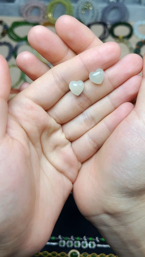 和田玉银S925镶嵌耳饰爱心耳钉06