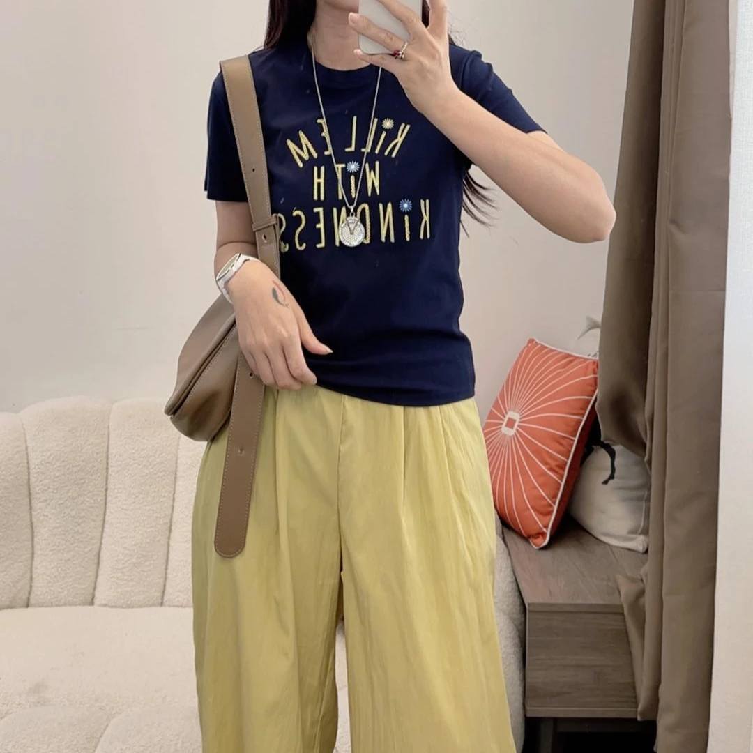 2025新款设计感刺绣字母短袖T恤女+百搭长裤套装DYY2851