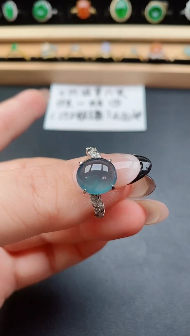 翡翠戒指银S925镶嵌8000