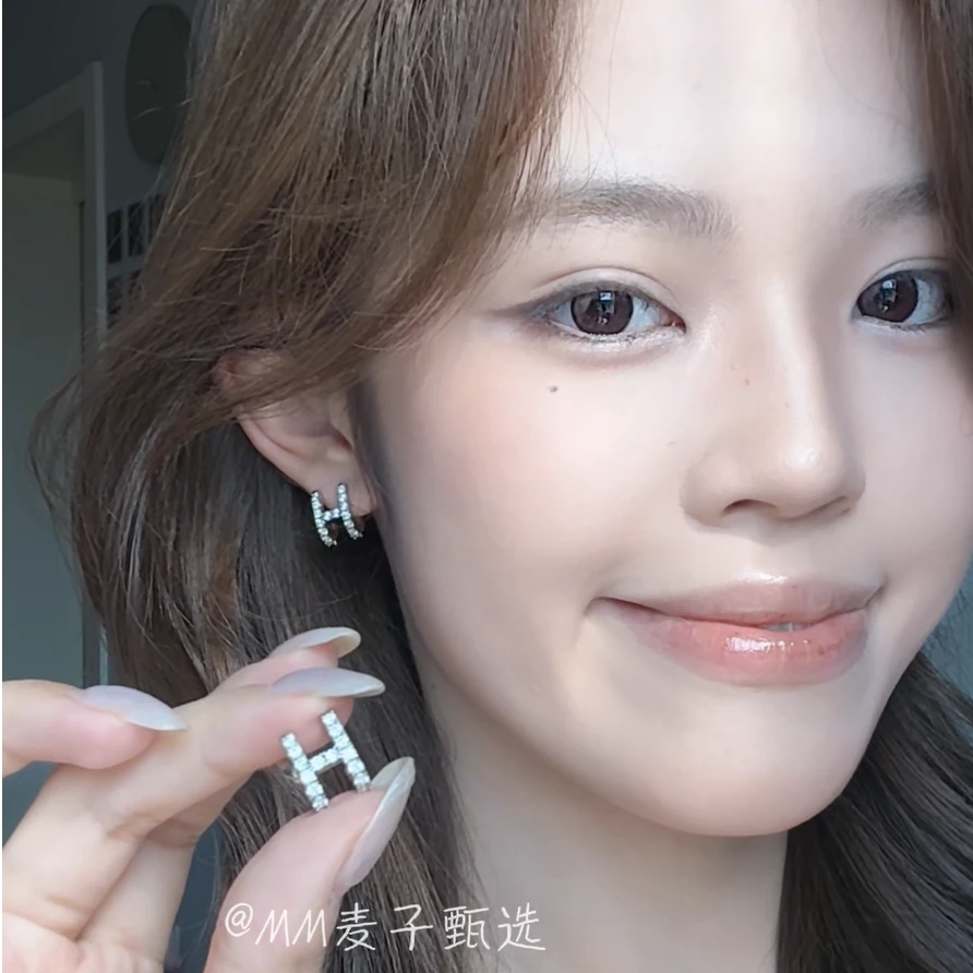 纯铜锆石耳饰 字母H耳钉新款时尚养耳洞高级感耳饰女精致高级小众