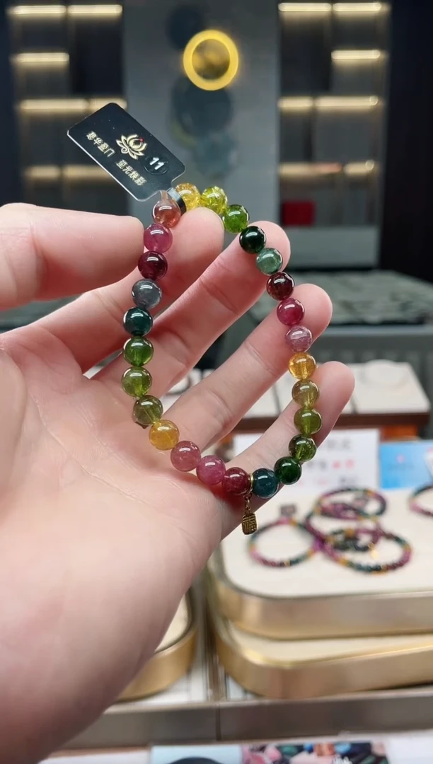未镶嵌冰透体老矿碧玺彩虹单圈手串7mm+碧玺 多样性发一条xion