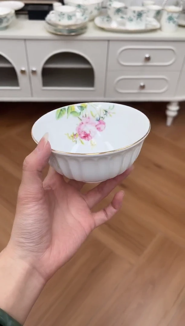 杯玫瑰高骨骨瓷饭碗