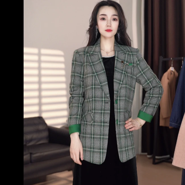 1098-时尚春季气质女装外套格纹