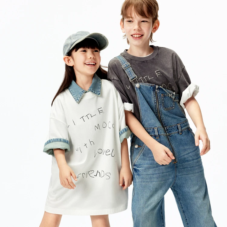 littlemoco童装25夏新款男女童亲子装棉质圆领短袖T恤#KBE2TEE027