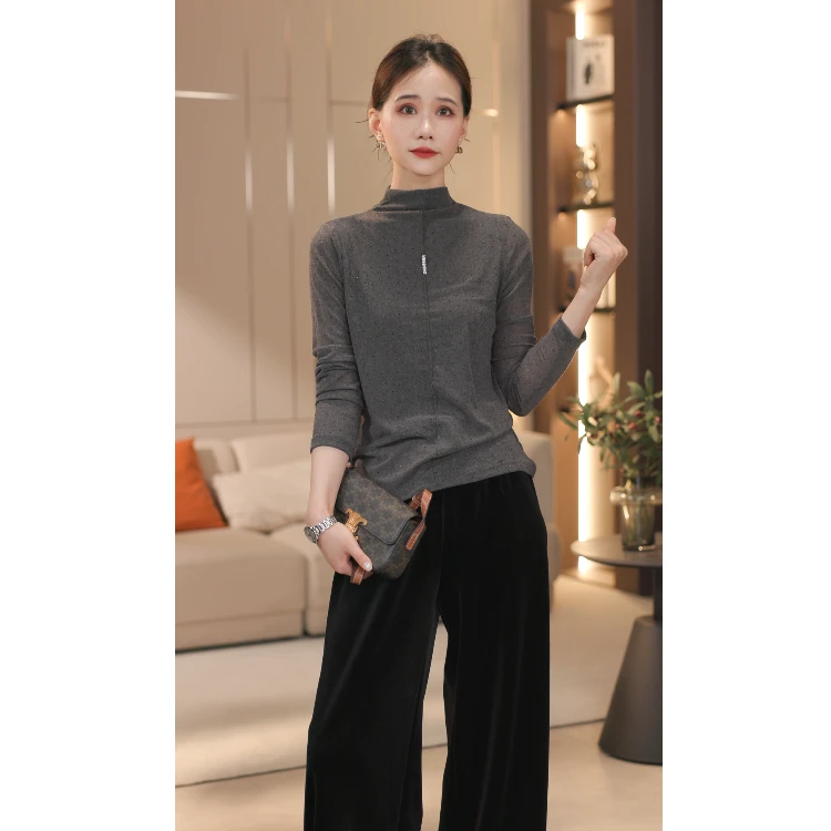 LINXUAN【优雅百搭】时尚气质显瘦半高领长袖针织上衣