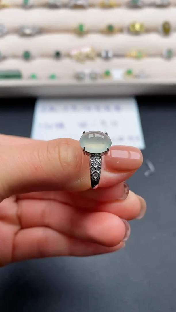 银S925镶嵌戒指翡翠缅甸天然A货翡翠111  8-3