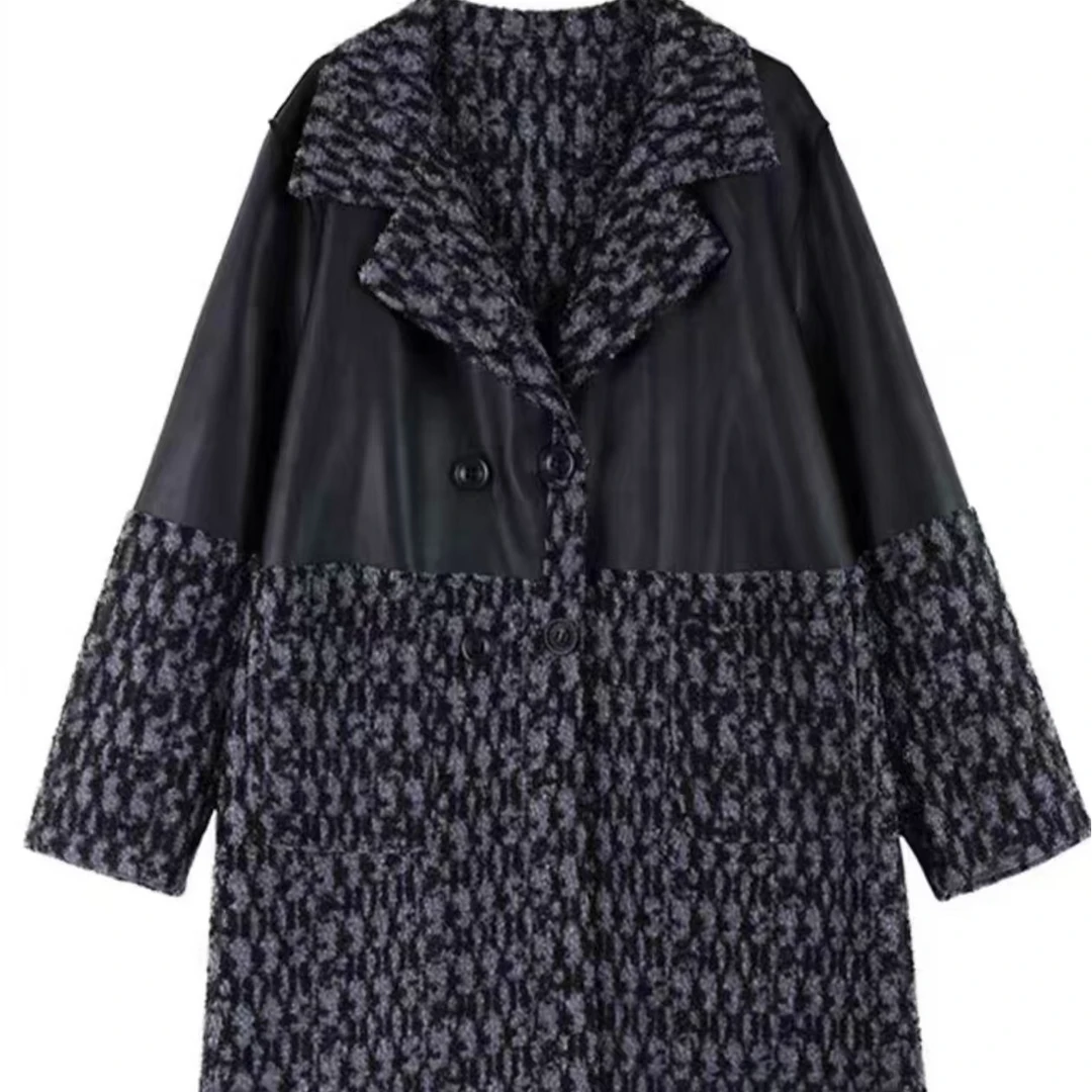 《晶晶粉丝专属》皮衣长袖设计师拼接西装领夹克秋季中长款长款