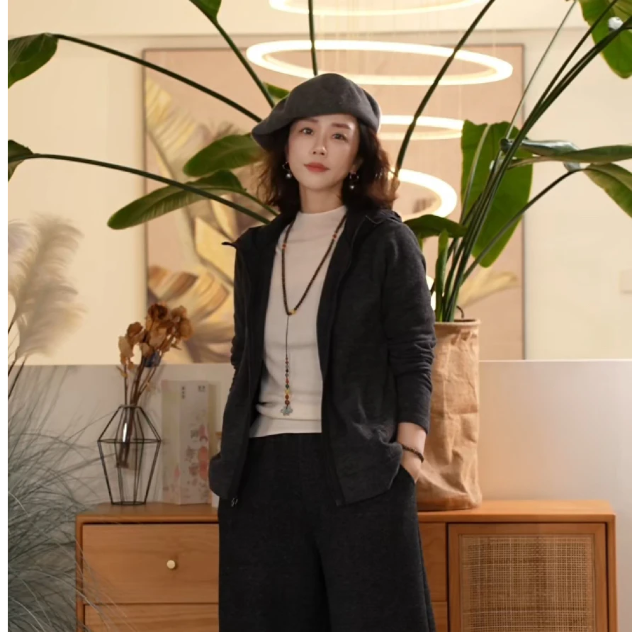 X【叭哒不惑】 发热衣 连帽拉链简约长袖外套女休闲显瘦百搭上衣