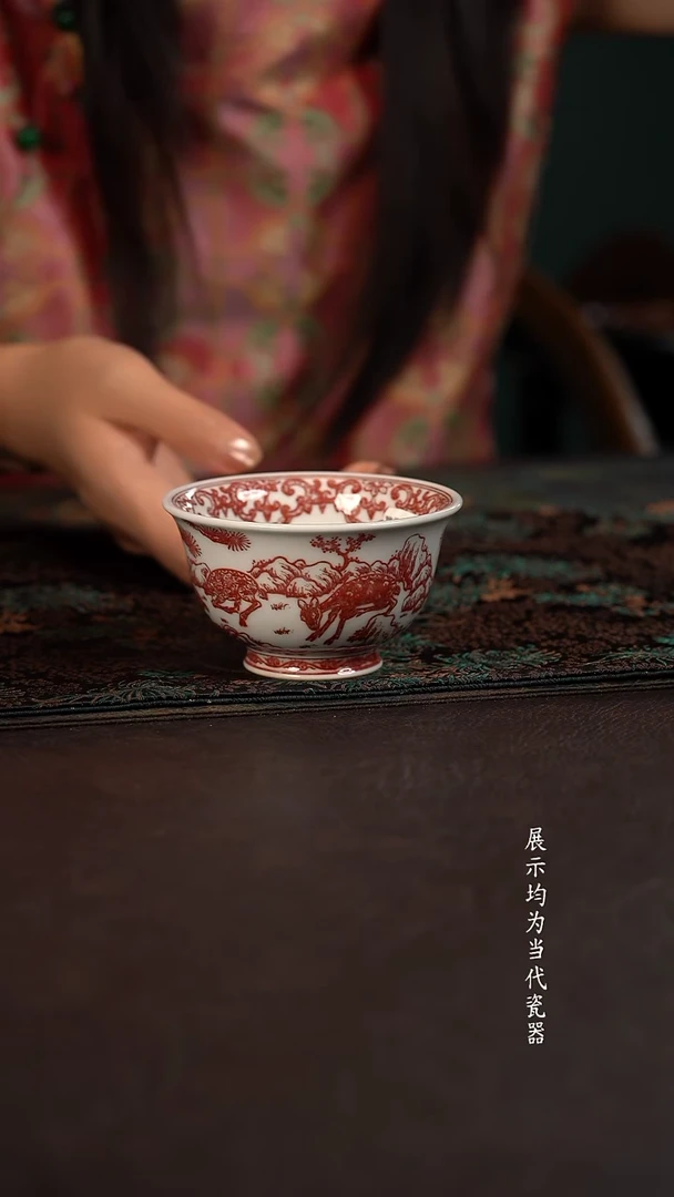 贵红窑釉里红福禄大压手杯
