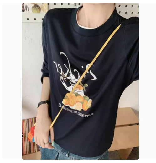 美洋MEIYANG 丰盛T恤全棉撞色印花休闲宽松圆领长袖上衣M