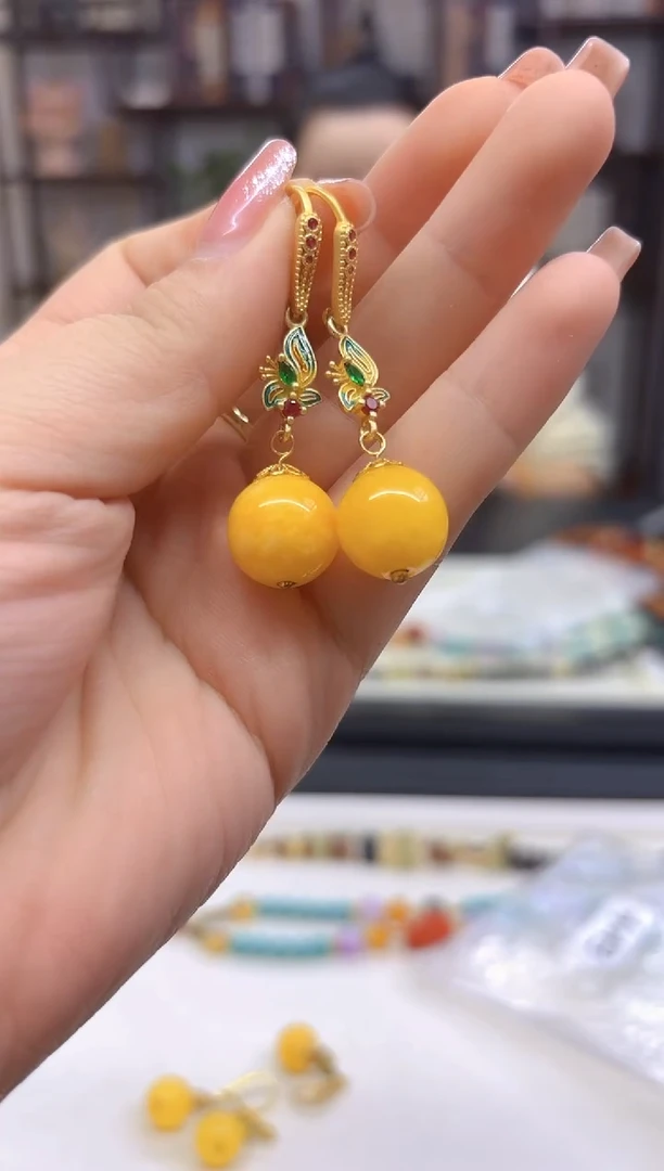 【闪购商品】翡翠耳饰14K金镶嵌耳坠E304