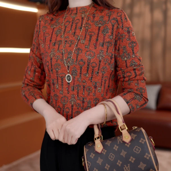 2025新款云颜似玉优雅圆领高端小衫套头时髦长袖上衣打底衫女