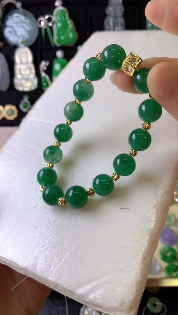 石英质玉（非洲翠）手链未镶嵌成品手串