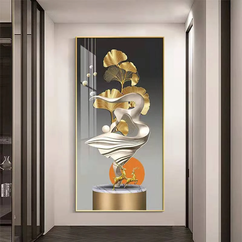 无品牌简约竖版玄关装饰画轻奢走廊客厅过道麋鹿壁画挂画高级感