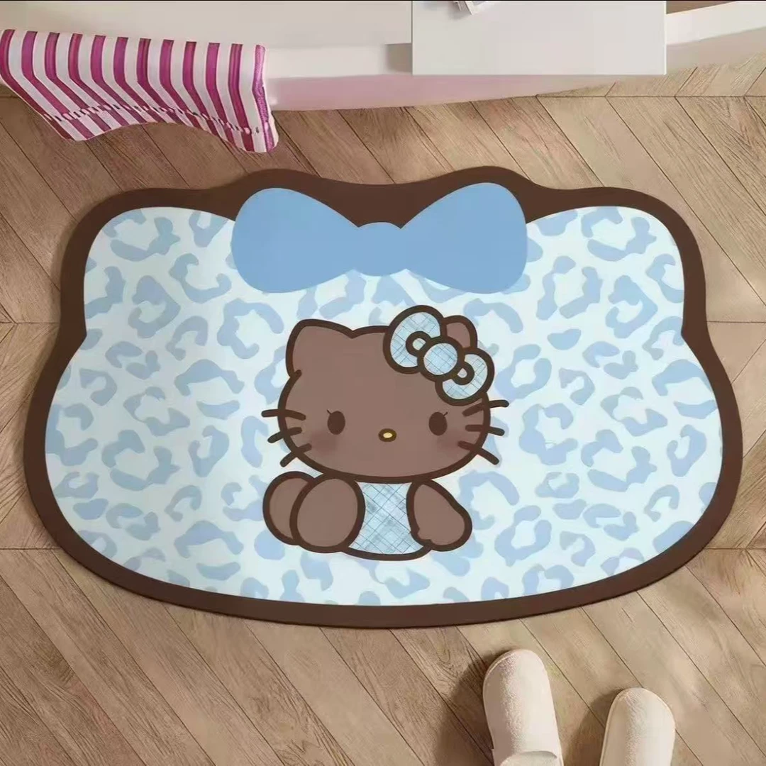 卡通豹纹黑皮猫咪硅藻泥地垫装饰门垫耐脏地垫Z