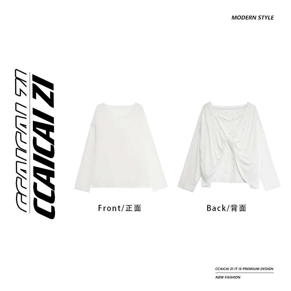 [no退no换]CCA299【若隐若现】扭结镂空钉珠夏日薄纱露背长袖上衣