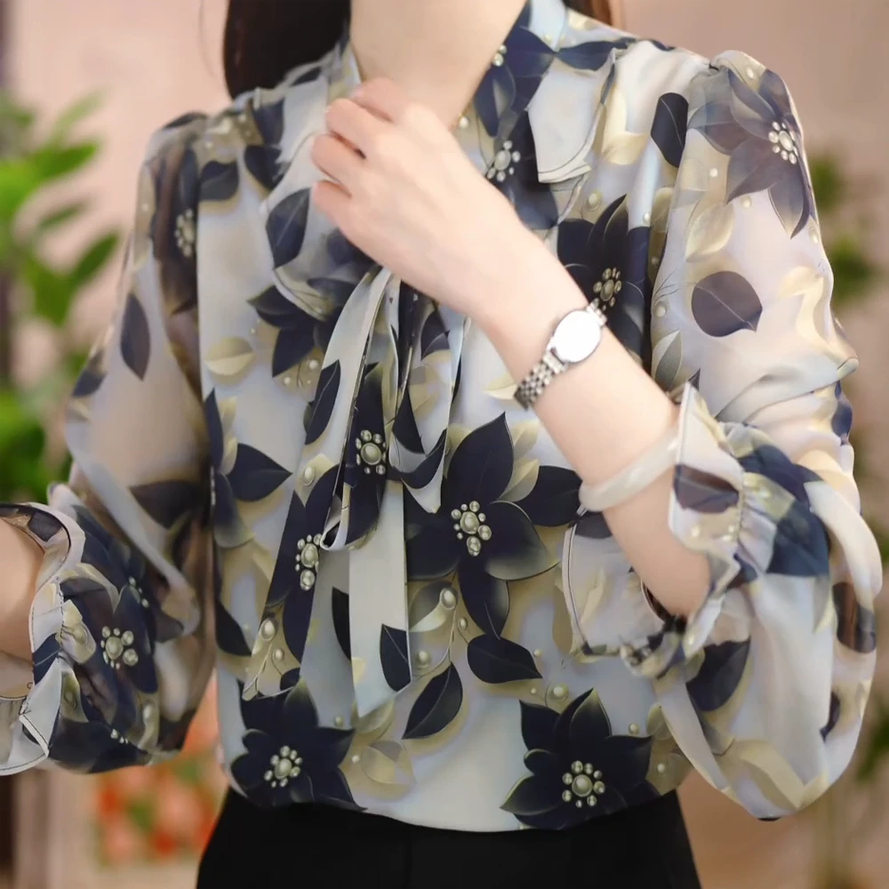 2025新款黑珍珠优雅气质典雅衬衫春夏款洋气碎花衬衣宽松女士