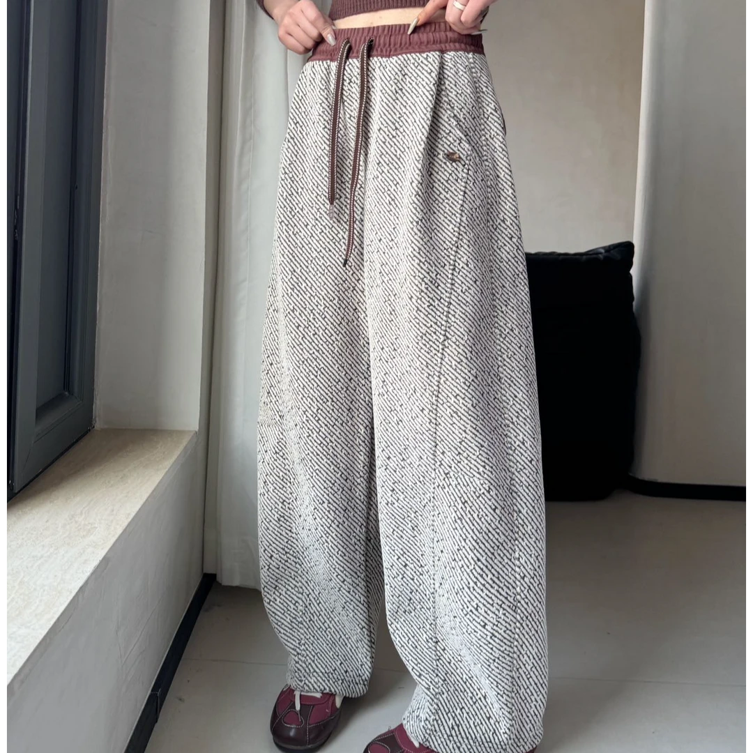 程程甄选-「香风细闪」雪尼尔加厚撞色腰时尚阔腿裤588