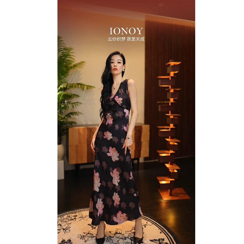 IONOY【香云纱】G330连衣裙显瘦遮肉大气气质夏款禁机洗