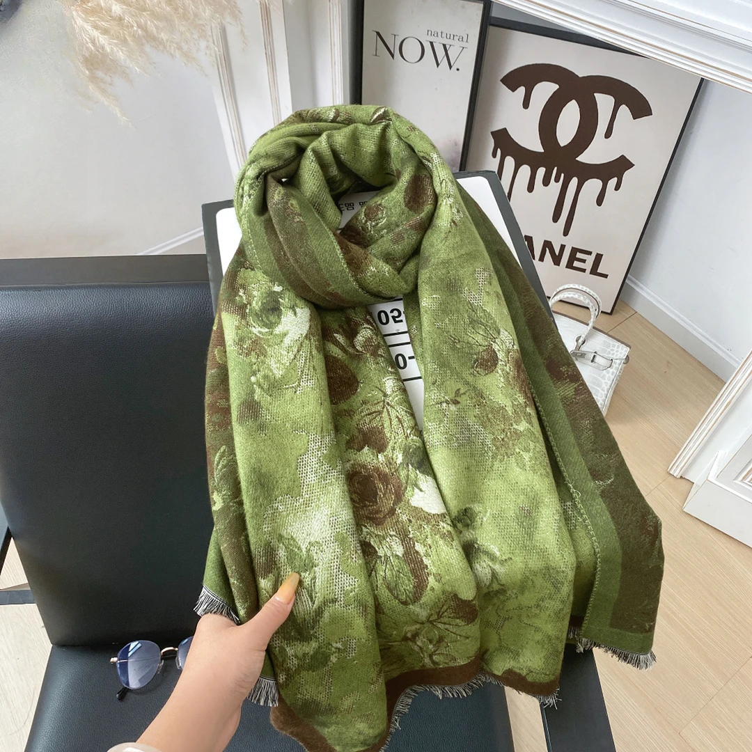 达芬奇密码2025围巾绸丽花圃设计款双面秋冬仿羊绒保暖外搭披肩