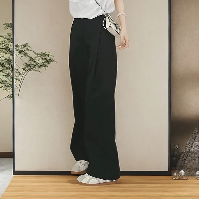 天丝棉A版风琴裤压褶显瘦阔腿休闲裤时尚女裤子春夏阔腿裤
