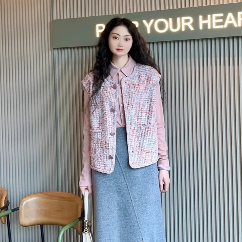 【商场同款】2025新款女装圆领粗花呢小香无袖马甲外套1400791