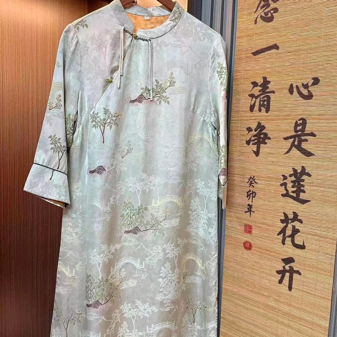 时尚女装连衣裙夏季新中式中国风复古提花气质七分袖长款裙子177