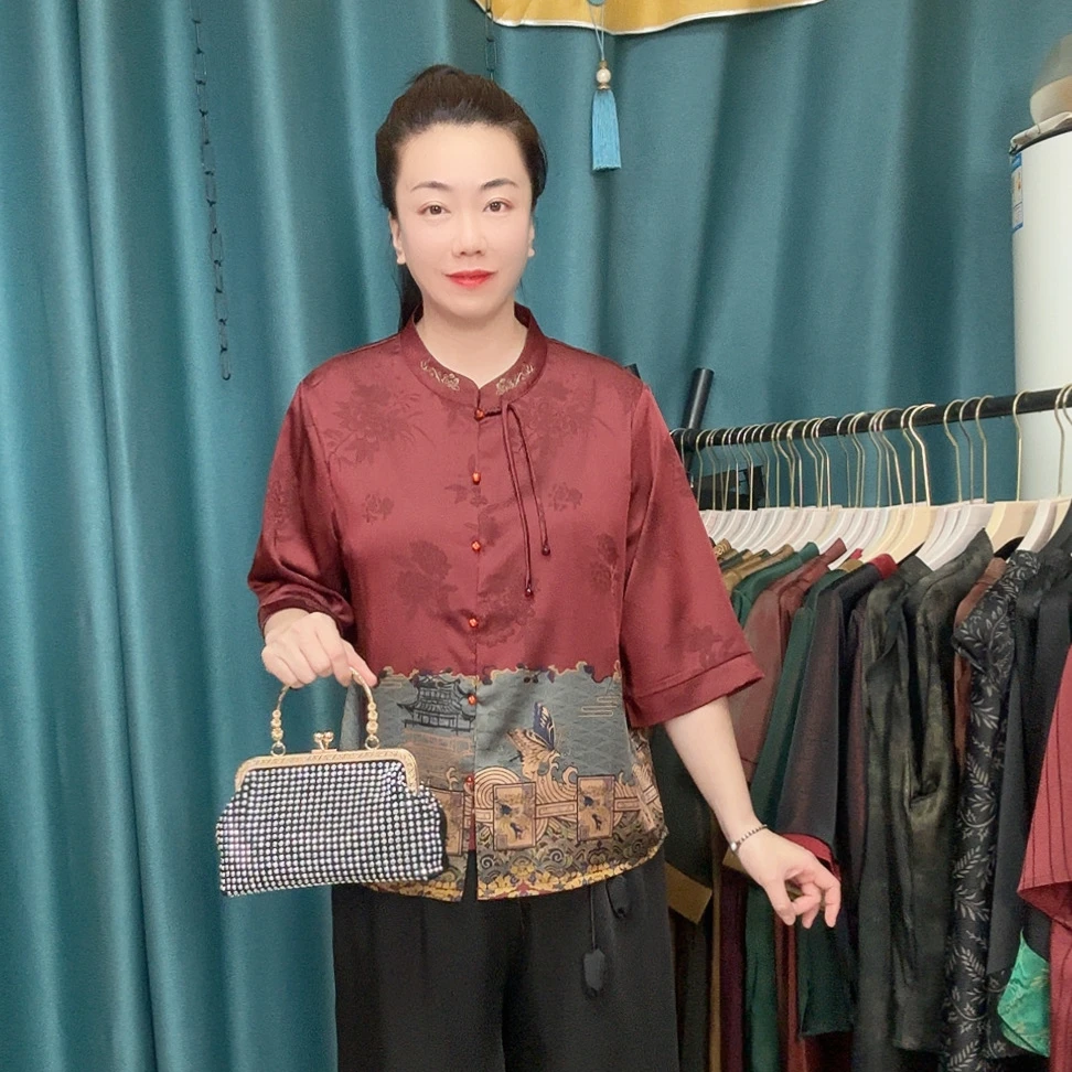 新款妈妈装春夏新中式开衫短版 国风显瘦上衣