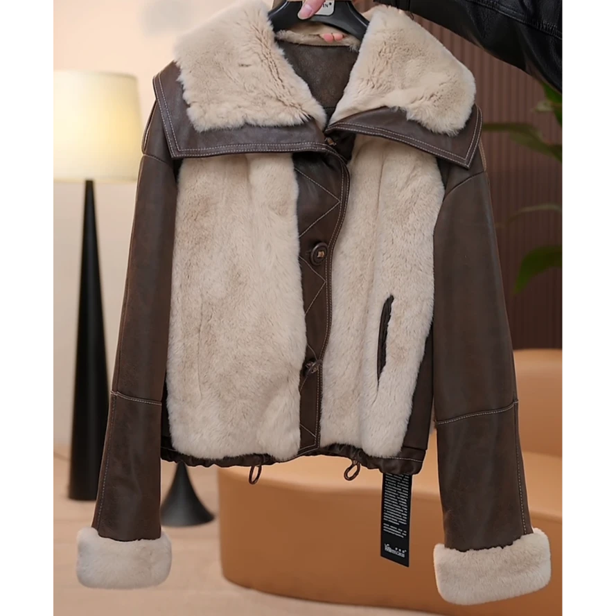 【茅茅专属】8239羊毛皮兔皮毛一体皮草外套