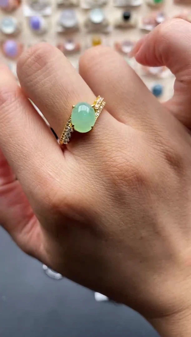 银S925镶嵌戒指翡翠缅甸天然A货翡翠111  1-10