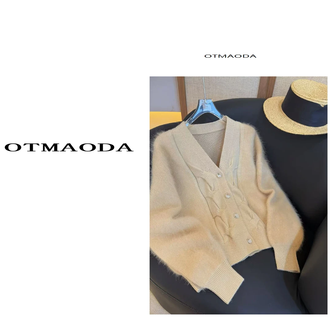 【南瓜定制】N1344-时尚设计感气质常规款厚款V领女宽松型毛针织衫