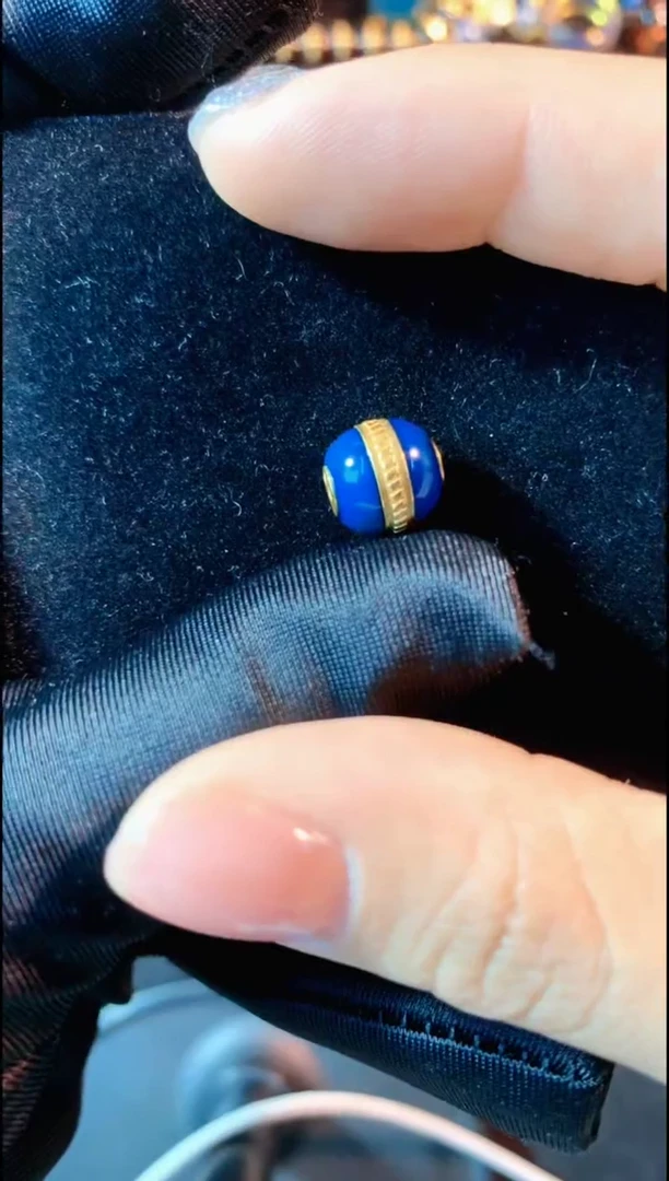 【闪购商品】琥珀珠宝奇石18K金镶嵌10MM多米尼加蓝珀18K汉堡珠