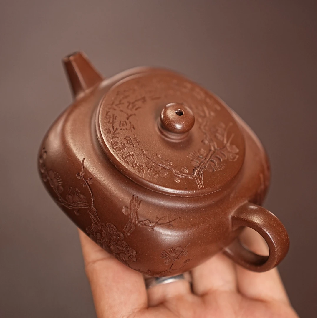 宜兴原矿紫砂壶精美茶壶纯手工精工手工老紫泥【踏雪寻梅】110毫升