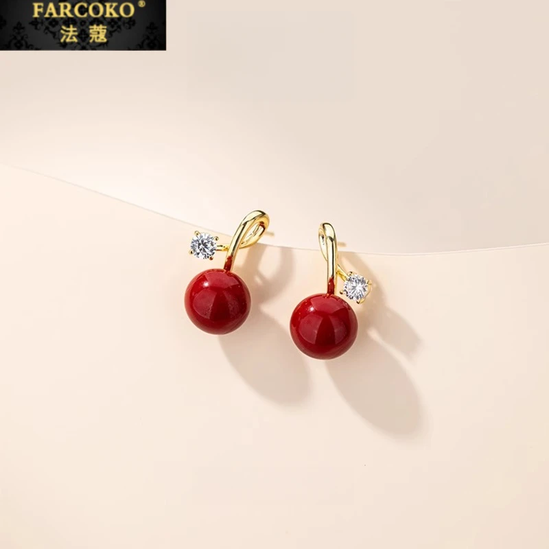 FARCOKO/法蔻 925银耳饰 红色耳饰女新款耳环小众独特520七夕礼物