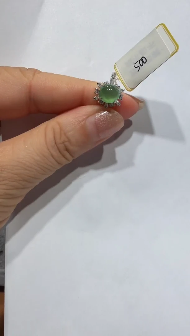 银S925镶嵌戒指翡翠缅甸A货翡翠戒指