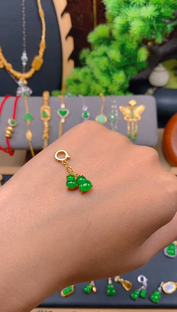 吊坠(不含链)银S925镶嵌翡翠双葫芦吊坠