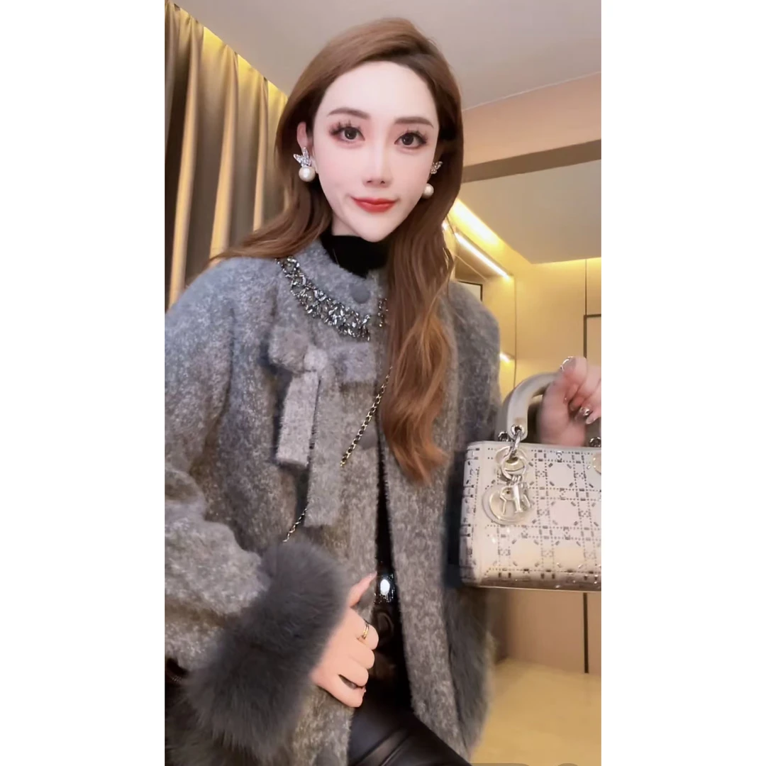 【冬季恋歌】重工订珠显瘦气质双面绒毛毛大衣外套