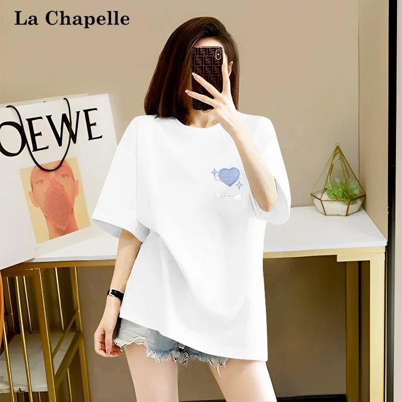 拉夏贝尔白色重磅短袖T恤女2025新款爆款韩系百搭上衣纯棉打底衫