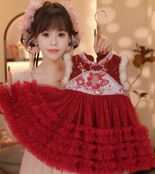 【Y.g0536】2025冬季新款套装裙女宝甜美连衣裙中国风日常冬