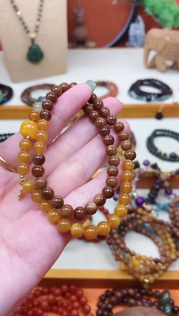 未镶嵌库克手串双圈库克菩提老蜡彩虹糖手串